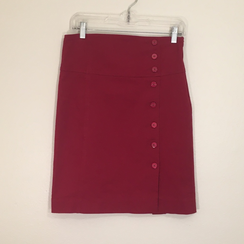 ANTHROPOLOGIE Elevenses Button Front Red Pencil Skirt